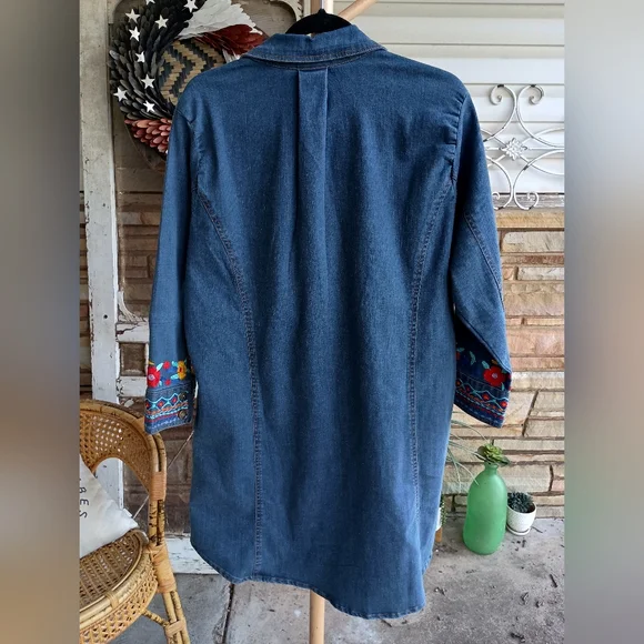 Vintage Collection Colorful Embroidered Denim Shirt Dress W/Pockets_XL - Picture 6 of 7